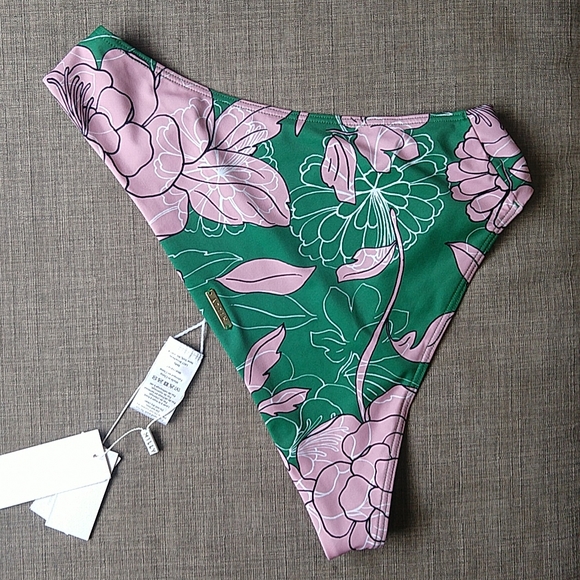 Milly Cabana Luxury Pink and Green Floral Halter Bikini Resort Cheeky Large NWT - Picture 11 of 13